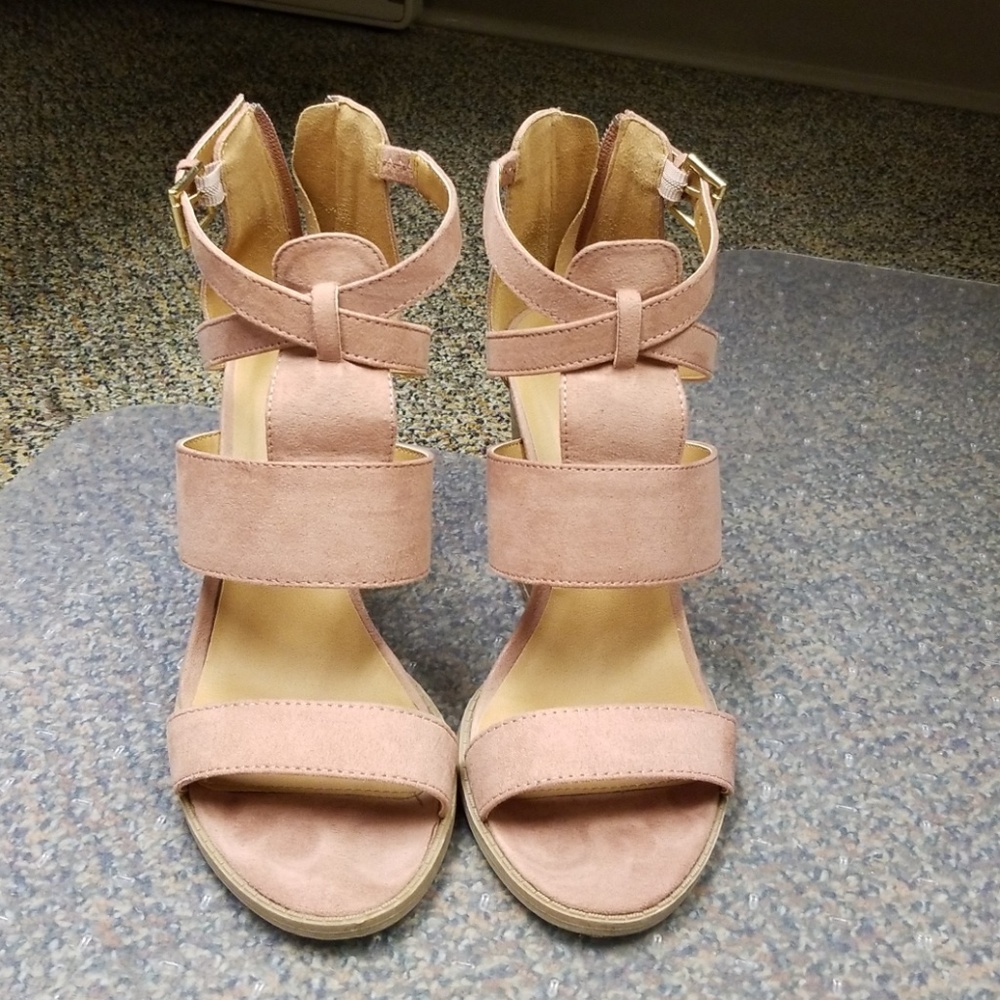 Pink chunky heel sandals